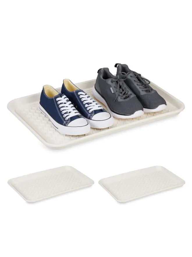 relaxdays Schuhpflege Und Mehr|Schuhpflege Und Mehr^3 x Schuhabtropfschale in Weiß - (B)60 x (H)3 x (T)40 cm
