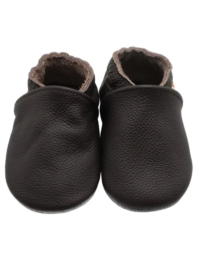 Baby Krabbelschuhe aus Leder mit rutschfester Sohle – Dunkelbraun>Yalion New