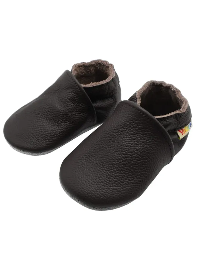 Baby Krabbelschuhe aus Leder mit rutschfester Sohle – Dunkelbraun>Yalion New