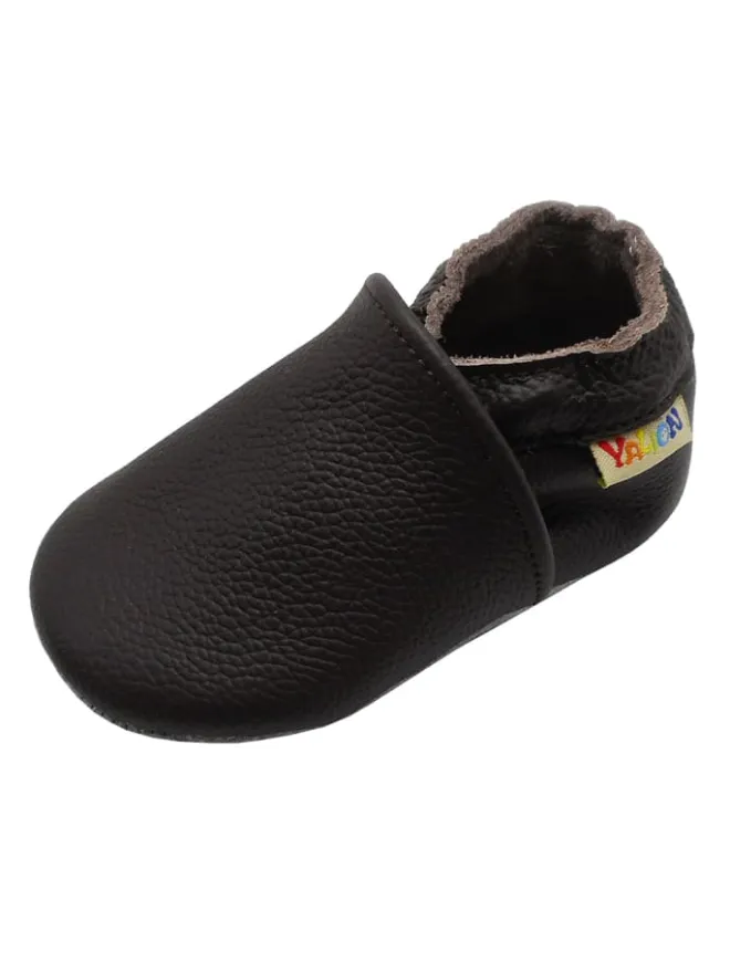 Baby Krabbelschuhe aus Leder mit rutschfester Sohle – Dunkelbraun>Yalion New