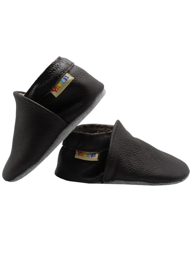 Baby Krabbelschuhe aus Leder mit rutschfester Sohle – Dunkelbraun>Yalion New