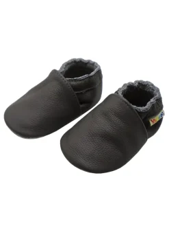 Yalion Krabbelschuhe^Baby Krabbelschuhe aus Leder mit rutschfester Sohle – Grau