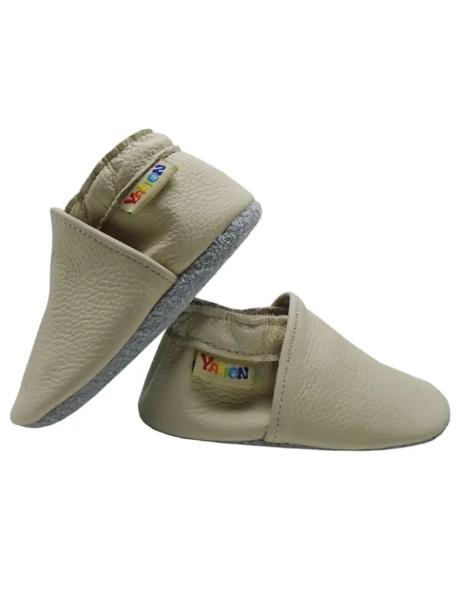 Baby Krabbelschuhe aus Leder mit rutschfester Sohle – Elfenbein>Yalion Hot