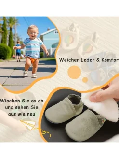 Baby Krabbelschuhe aus Leder mit rutschfester Sohle – Elfenbein><noscript><img width=