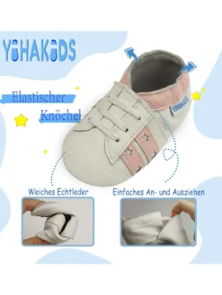 Baby Krabbelschuhe aus Leder, weiche Lauflernschuhe mit rutschfester Sohle><noscript><img width=