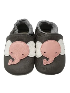 Baby Krabbelschuhe aus Leder mit rutschfester Sohle – Grau mit Elefantenmuster>Yalion Sale