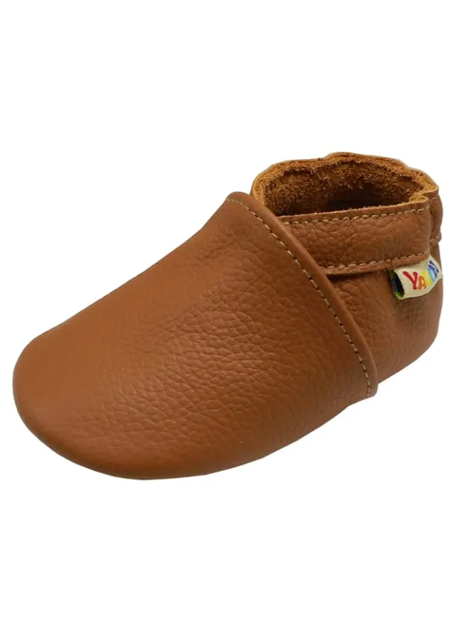 Baby Krabbelschuhe aus Leder mit rutschfester Sohle – Braun>Yalion Online