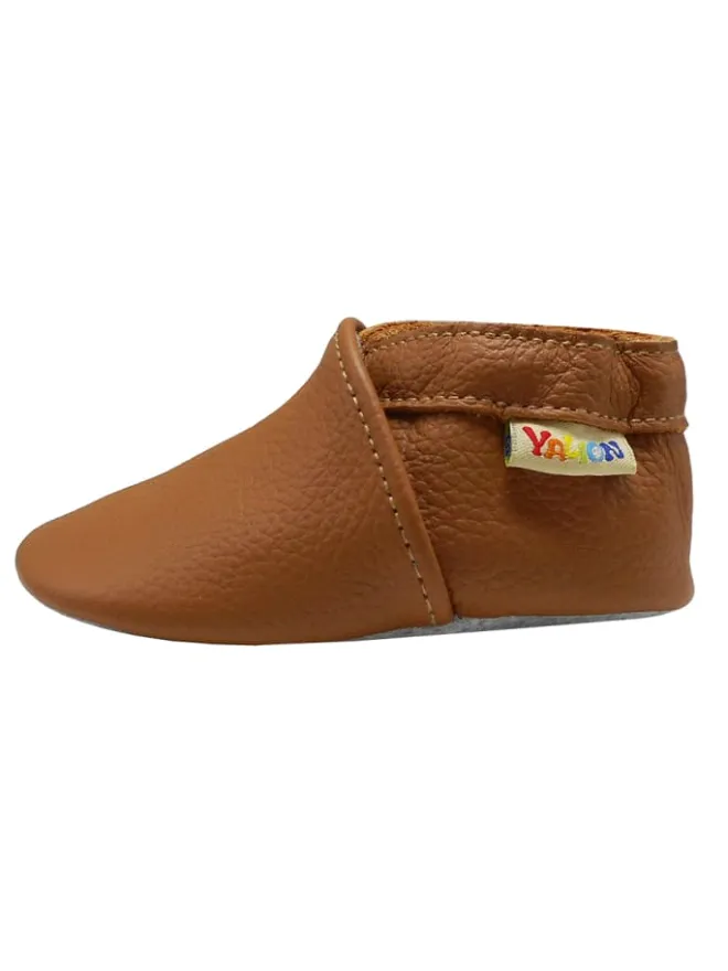 Baby Krabbelschuhe aus Leder mit rutschfester Sohle – Braun>Yalion Online