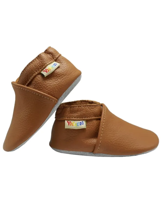 Baby Krabbelschuhe aus Leder mit rutschfester Sohle – Braun>Yalion Online