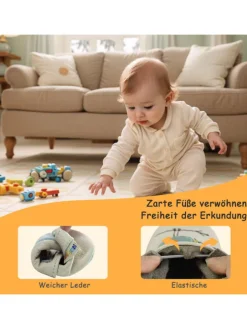 Baby Krabbelschuhe aus Leder mit rutschfester Sohle – Braun><noscript><img width=