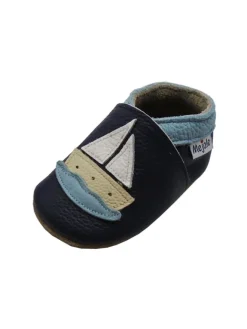 Baby Leder Krabbelschuhe, mit rutschfester Sohle-Segelboot - Muster><noscript><img width=