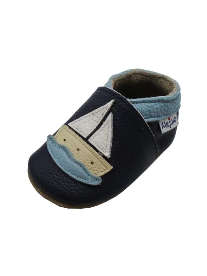 Baby Leder Krabbelschuhe, mit rutschfester Sohle-Segelboot - Muster>Mejale Best