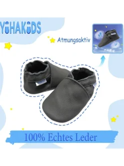 Yihakids Krabbelschuhe^Baby Leder Krabbelschuhe, mit rutschfester Sohle – Grau