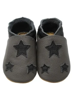 Baby Leder Krabbelschuhe, Grau, mit rutschfester harter Sohle - Sternenmuster>Yihakids Online