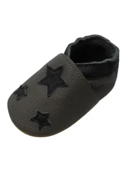 Baby Leder Krabbelschuhe, Grau, mit rutschfester harter Sohle - Sternenmuster><noscript><img width=