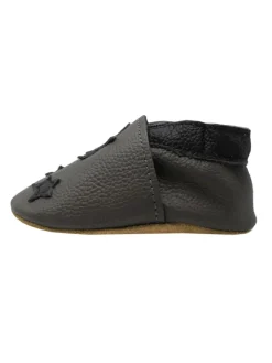 Baby Leder Krabbelschuhe, Grau, mit rutschfester harter Sohle - Sternenmuster><noscript><img width=