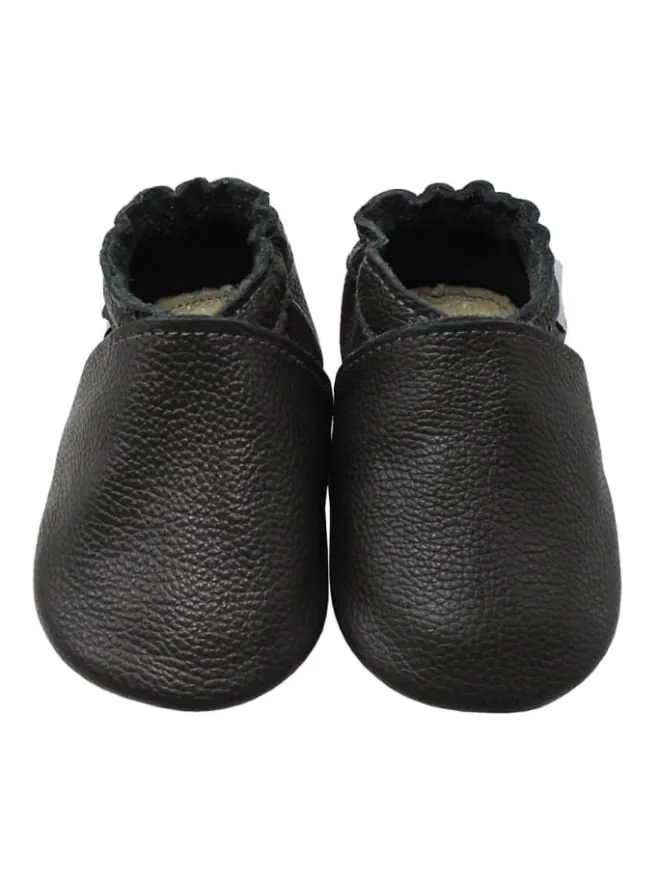 Mejale Krabbelschuhe^Baby Leder Krabbelschuhe, mit rutschfester Sohle – Schwarz