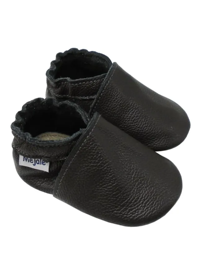 Mejale Krabbelschuhe^Baby Leder Krabbelschuhe, mit rutschfester Sohle – Schwarz