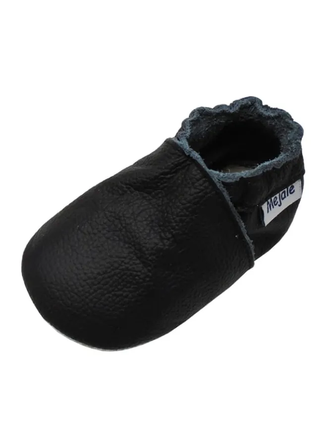 Mejale Krabbelschuhe^Baby Leder Krabbelschuhe, mit rutschfester Sohle – Schwarz