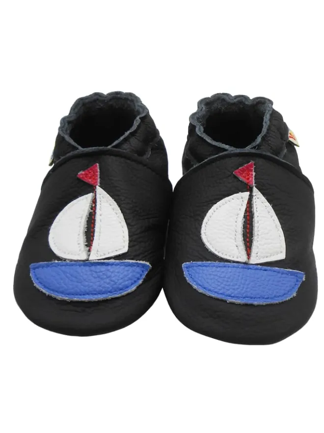 Baby Leder Krabbelschuhe,mit rutschfester harter Sohle-Segelboot - Muster>Yihakids