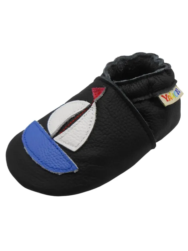 Baby Leder Krabbelschuhe,mit rutschfester harter Sohle-Segelboot - Muster>Yihakids