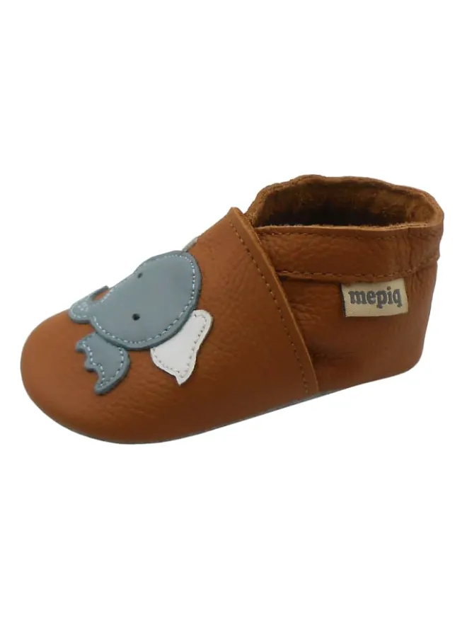Mepiq Krabbelschuhe^Baby Leder-Krabbelschuhe "Elefant" in Braun