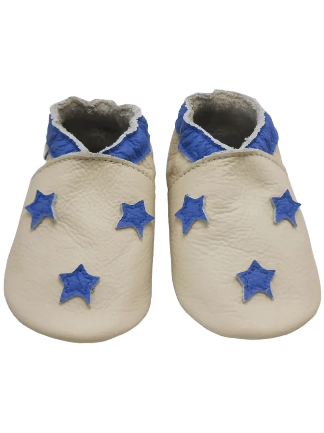 Baby-Leder-Laufschuhe, komfortabel mit rutschfester Sohle- blauen Sternenmotiven>Bemesu New