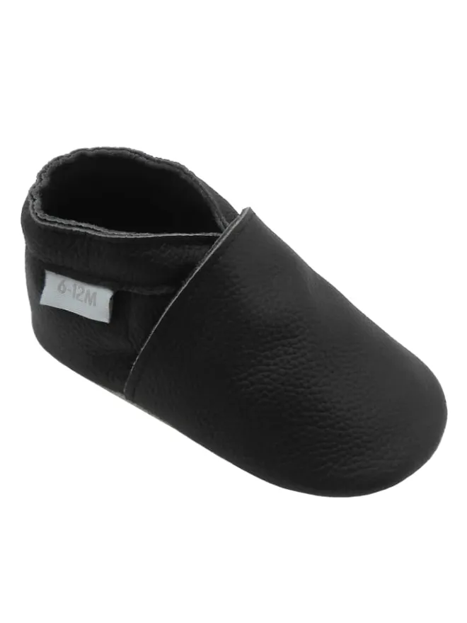Baby-Leder-Laufschuhe, komfortabel mit rutschfester Sohle - Schwarz>Basrakids Best