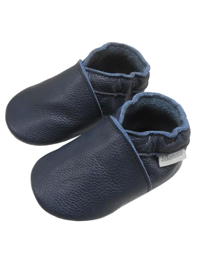Bemesu Krabbelschuhe^Baby-Leder-Laufschuhe, komfortabel mit rutschfester Sohle - Dunkelblau