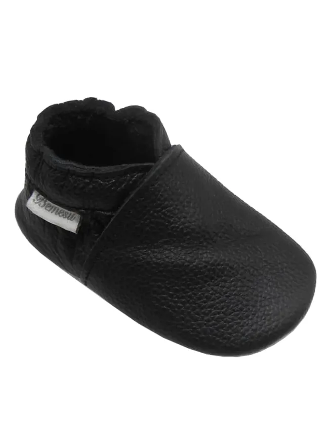 Bemesu Krabbelschuhe^Baby-Leder-Laufschuhe, komfortabel mit rutschfester Sohle - Schwarz