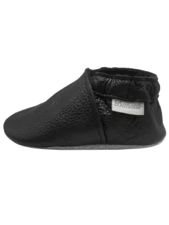 Bemesu Krabbelschuhe^Baby-Leder-Laufschuhe, komfortabel mit rutschfester Sohle - Schwarz