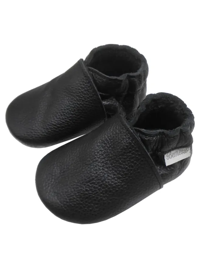 Bemesu Krabbelschuhe^Baby-Leder-Laufschuhe, komfortabel mit rutschfester Sohle - Schwarz