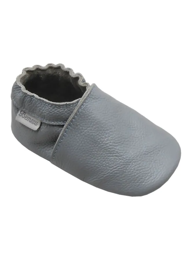 Bemesu Krabbelschuhe^Baby-Leder-Laufschuhe, komfortabel mit rutschfester Sohle - Grau