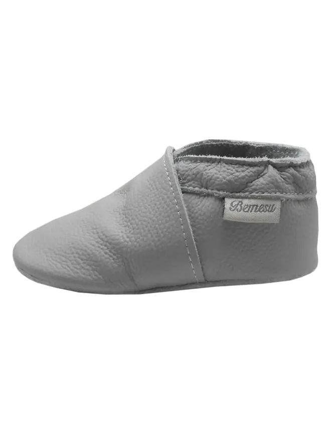Bemesu Krabbelschuhe^Baby-Leder-Laufschuhe, komfortabel mit rutschfester Sohle - Grau