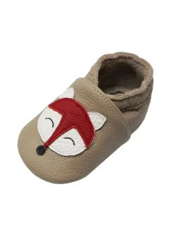 Baby-Lederlaufschuhe mit rutschfester Sohle – khaki mit Fuchsmotiv><noscript><img width=