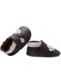 Yalion Krabbelschuhe^Baby-Lederlaufschuhe mit rutschfester Sohle – lila mit Blumenmuster