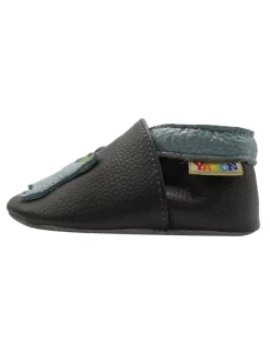 Yalion Krabbelschuhe^Baby-Lederlaufschuhe mit rutschfester Sohle – Grau mit Dinosauriermuster