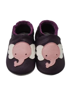 Yalion Krabbelschuhe^Baby-Lederlaufschuhe mit rutschfester Sohle – lila mit Elefantenmuster