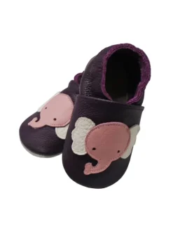 Yalion Krabbelschuhe^Baby-Lederlaufschuhe mit rutschfester Sohle – lila mit Elefantenmuster