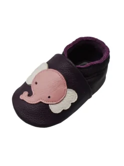 Yalion Krabbelschuhe^Baby-Lederlaufschuhe mit rutschfester Sohle – lila mit Elefantenmuster