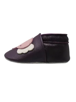 Yalion Krabbelschuhe^Baby-Lederlaufschuhe mit rutschfester Sohle – lila mit Elefantenmuster