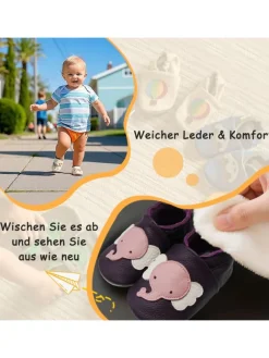 Yalion Krabbelschuhe^Baby-Lederlaufschuhe mit rutschfester Sohle – lila mit Elefantenmuster