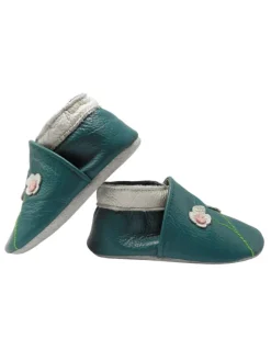 Yalion Krabbelschuhe^Baby-Lederlaufschuhe mit rutschfester Sohle – dunkelgrün mit Blumenmuster