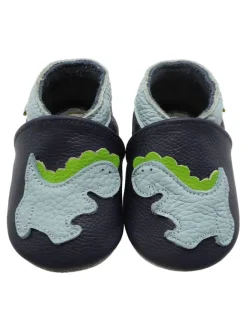 Yalion Krabbelschuhe^Baby-Lederlaufschuhe mit rutschfester Sohle – marineblau mit Dinosauriermuster