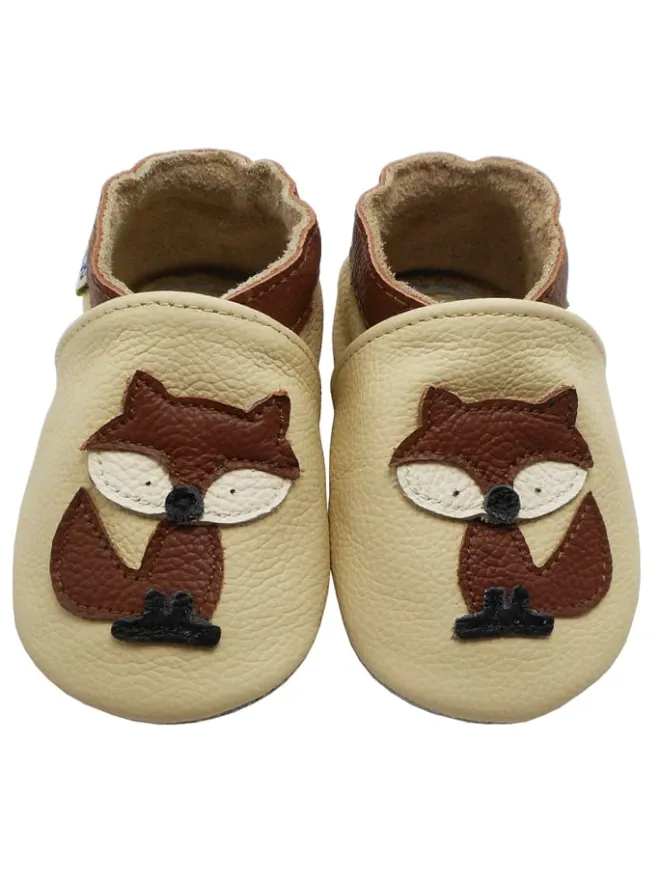 Baby-Lederlaufschuhe mit rutschfester Sohle – Cremefarben mit Fuchsmotiv>Yalion Sale