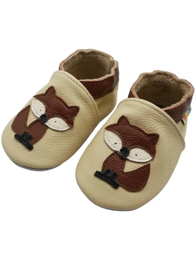 Baby-Lederlaufschuhe mit rutschfester Sohle – Cremefarben mit Fuchsmotiv>Yalion Sale