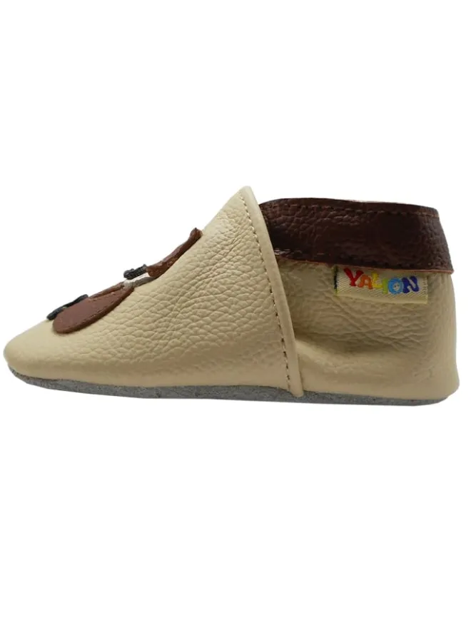 Baby-Lederlaufschuhe mit rutschfester Sohle – Cremefarben mit Fuchsmotiv>Yalion Sale