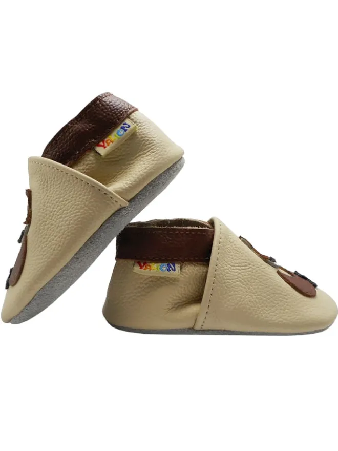 Baby-Lederlaufschuhe mit rutschfester Sohle – Cremefarben mit Fuchsmotiv>Yalion Sale