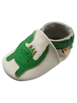 Yalion Krabbelschuhe^Baby-Lederlaufschuhe mit rutschfester Sohle – grünes Dinosauriermuster