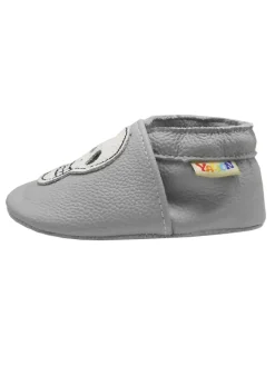 Babyschuhe aus echtem Leder mit rutschfester Sohle –Hellgrau mit Totenkopfmuster><noscript><img width=